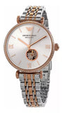 Emporio Armani Gianni T-Bar Analog White Dial Two Tone Steel Strap Watch For Women - AR60019