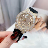 Guess Moonlight Crystals Silver Dial Black Silicone Strap Watch For Women - GW0257L1