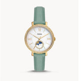 Fossil Jacqueline Analog Moonphase Mother of Pearl White Dial Green Leather Strap Watch for Women - ES5168