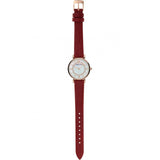 Emporio Armani Gianni T-Bar Analog Mother of Pearl Dial Red Leather Strap Watch For Women - AR11322