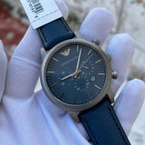 Emporio Armani Luigi XLarge Chronograph Blue Dial Blue Leather Strap Watch for Men - AR1969