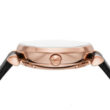Emporio Armani Gianni T Bar Mother of Pearl White Dial Black Leather Strap Watch For Women - AR60047