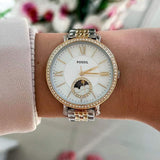 Fossil Jacqueline Analog Moonphase Mother of Pearl White Dial Two Tone Steel Strap Watch for Women - ES5166