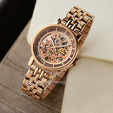 Fossil Boyfriend Automatic Skeleton Rose Gold Dial Rose Gold Steel Strap Watch for Women - ME3065