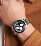 Fossil Sport Tourer Chronograph Black Dial Silver Steel Strap Watch for Men - FS6045