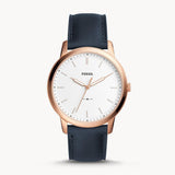 Fossil The Minimalist Slim White Dial Blue Leather Strap Watch for Men - FS5371