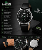 Lacoste Club Multidial Black Dial Black Leather Strap Watch for Men - 2011226