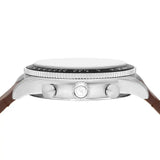 Fossil Sport Tourer Chronograph White Dial Brown Leather Strap Watch for Men - FS6042