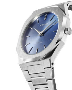 D1 Milano Ultra Thin Blue Dial Silver Steel Watch for Men - D1-UTBJ03