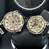 Guess King Quartz Crystals Gold Dial Black Silicone Strap Watch For Men - GW0537G2