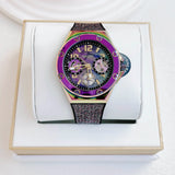 Guess Multifunction Analog Purple Dial Black Rubber Strap Watch For Women - GW0620L4