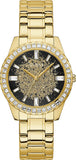 Guess Night Life Diamonds Black Dial Gold Steel Strap Watch for Women - GW0405L2