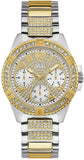 Guess Frontier Chronograph Crystals Gold Dial Two Tone Steel Strap Watch For Women - W1156L5