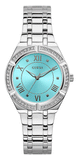 Guess Cosmo Diamonds Turquoise Dial Silver Steel Strap Watch for Women - GW0033L7