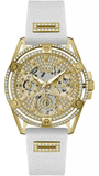 Guess Queen Quartz Gold Dial White Silicone Strap Watch For Women - GW0536L2