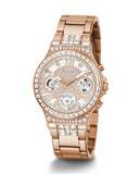 Guess Moonlight Multi Function Diamonds White Dial Rose Gold Steel Strap Watch for Women - GW0320L3