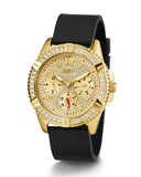 Guess Frontier Diamonds Gold Dial Black Rubber Strap Watch For Women - W1160L1