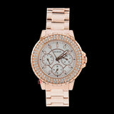 Guess Crown Jewel Multifunction Diamonds White Dial Rose Gold Steel Strap Watch For Women - GW0410L3