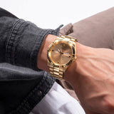 Guess Connoisseur Analog Gold Dial Gold Steel Strap Watch For Men - GW0542G2