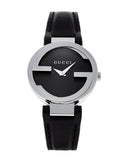 Gucci G Interlocking Black Dial Black Leather Strap Watch For Women - YA133501