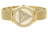 Guess Tri Glitz Quartz Diamonds Gold Dial Gold Mesh Bracelet Watch For Women - W1142L2