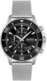 Hugo Boss Admiral Black Dial Silver Mesh Bracelet Watch for Men - 1513904