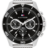 Tommy Hilfiger Jordan Chronograph Black Dial Silver Mesh Strap Watch For Men - 1792092