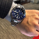 Tag Heuer Aquaracer GMT Calibre 6 Automatic Blue Dial Silver Steel Strap Watch for Men - WAY201T.BA0927