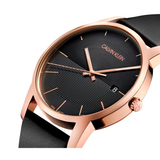 Calvin Klein City Quartz Black Dial Black Leather Strap Watch for Men - K2G2G6CZ