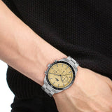 Lacoste Boston Chronograph Beige Dial Silver Steel Strap Watch for Men - 2011271