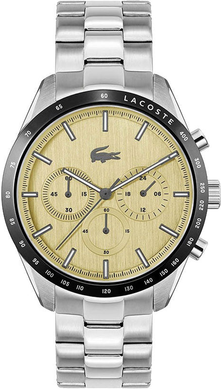 Lacoste Boston Chronograph Beige Dial Silver Steel Strap Watch for Men - 2011271