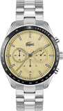 Lacoste Boston Chronograph Beige Dial Silver Steel Strap Watch for Men - 2011271