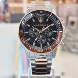 Maserati SFIDA Chronograph Black Dial Two Tone Steel Strap Watch For Men - R8873640009