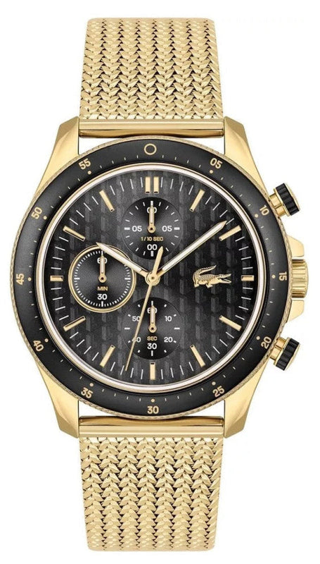 Lacoste Neoheritage Chronograph Black Dial Gold Mesh Strap Watch for Men - 2011254