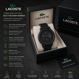 Lacoste 12.12 Chronograph Black Dial Black Silicon Strap Watch for Men - 2011243