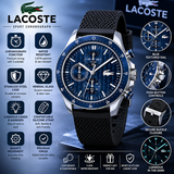 Lacoste Neoheritage Chronograph Blue Dial Black Silicone Strap Watch for Men - 2011252