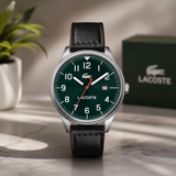 Lacoste Continental Green Dial Black Leather Strap Watch for Men - 2011019