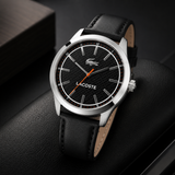 Lacoste Edmonton Black Dial Black Leather Strap Watch for Men - 2010888