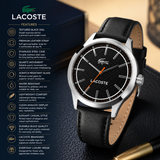 Lacoste Edmonton Black Dial Black Leather Strap Watch for Men - 2010888
