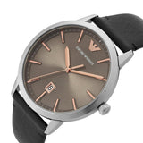 Emporio Armani Ruggero Grey Dial Black Leather Strap Watch for Men  - AR11277