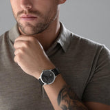 Emporio Armani Ruggero Grey Dial Black Leather Strap Watch for Men  - AR11277