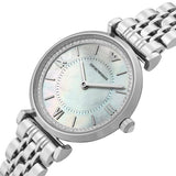 Emporio Armani Gianni T-Bar Mother of Pearl Dial Silver Steel Strap Watch for Women - AR11701