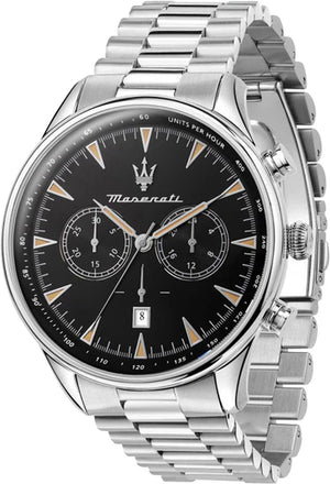 Maserati Tradizione Chronograph Black Dial Silver Steel Strap Watch for Men - R8873646004