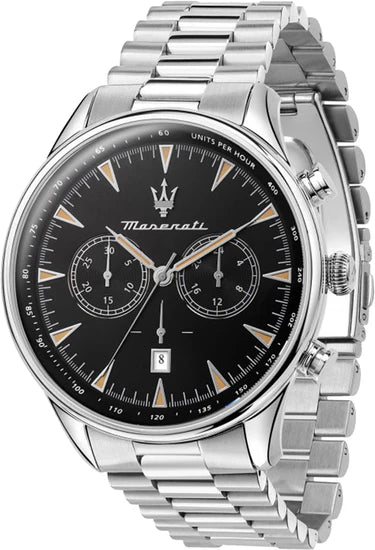 Maserati Tradizione Chronograph Black Dial Silver Steel Strap Watch for Men - R8873646004
