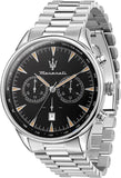 Maserati Tradizione Chronograph Black Dial Silver Steel Strap Watch for Men - R8873646004