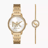 Michael Kors Three Hand Silver Dial Gold Steel Strap Watch for Women - MK1051
