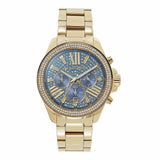 Michael Kors Wren Diamonds Blue Dial Gold Steel Strap Watch for Women - MK6291