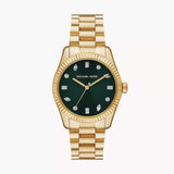 Michael Kors Lexington Three Hand Green Dial Gold Steel Strap Watch For Women - MK7449