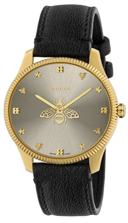Gucci G Timeless Quartz Silver Dial Black Leather Strap Watch For Women - YA1264181