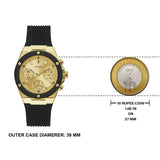 Guess Athena Gold Dial Black Rubber Strap Watch For Women - GW0030L2